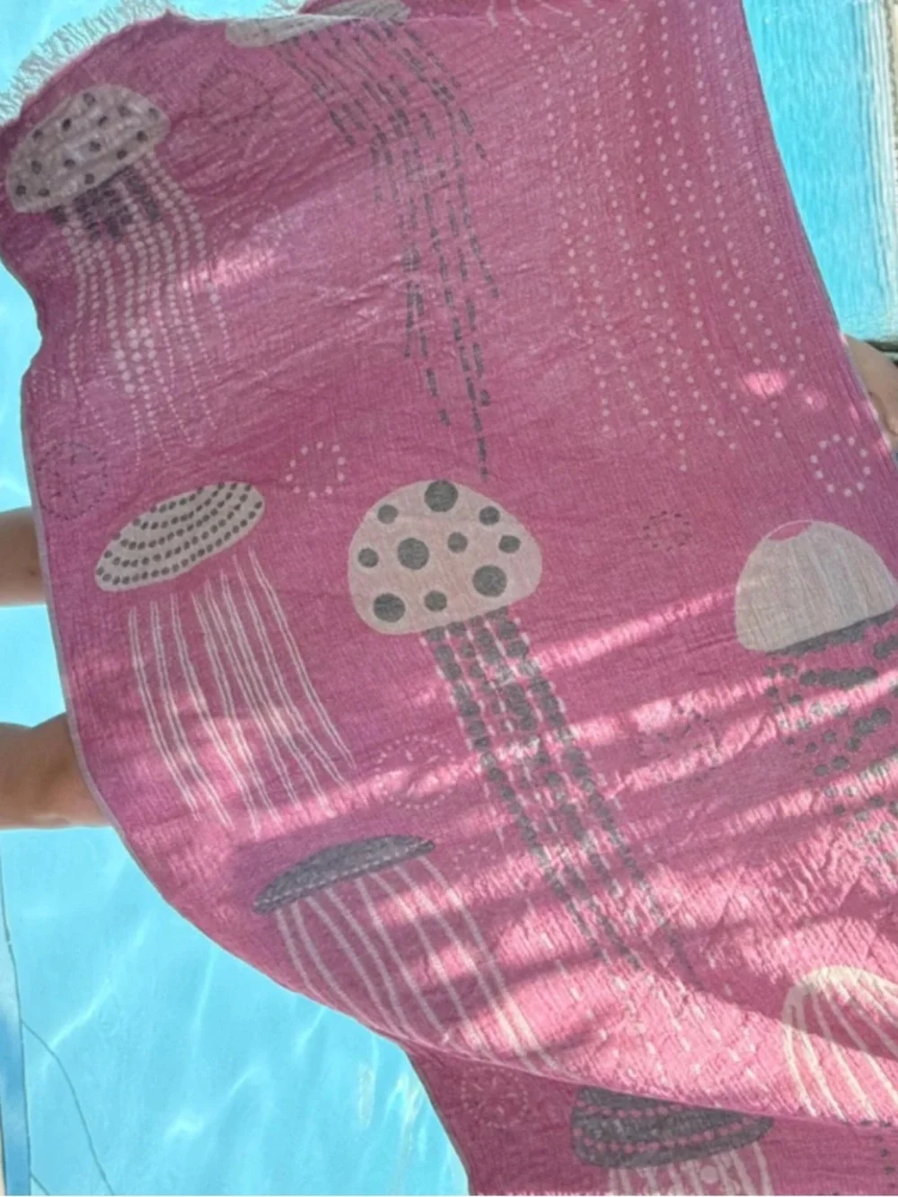 Jellyfish Patterned Throw Tapestry Towel 2 Side Organic Cotton Violet +!Gray NEW